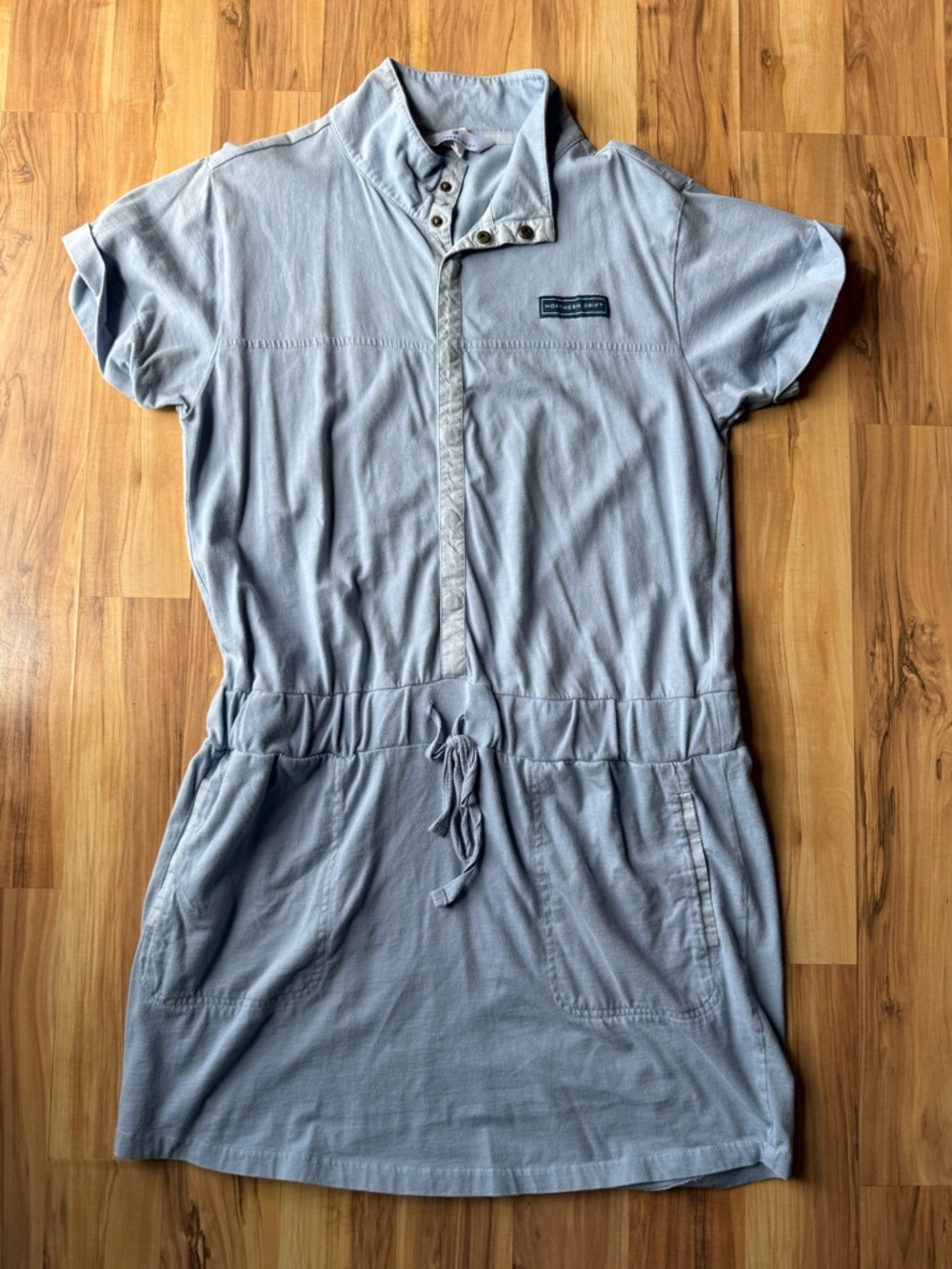 Northern Drift Light Blue Casual Drawstring Shirt Dress